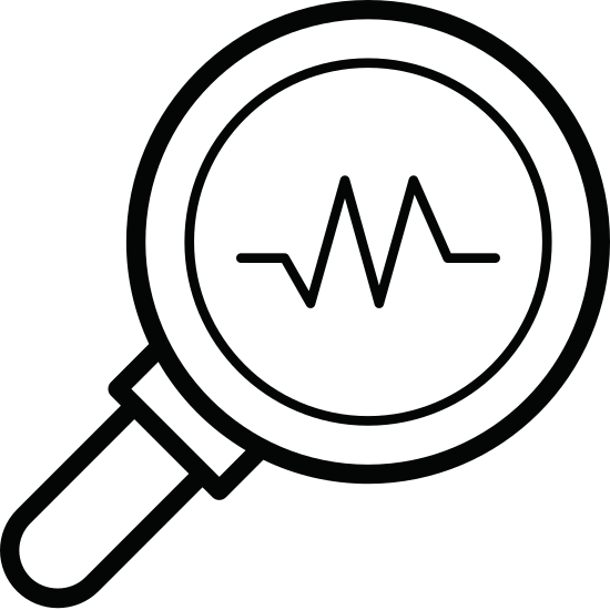 Magnifying glass with heartbeat line icon